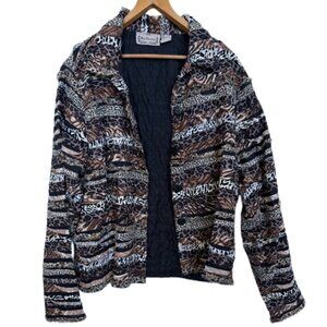New Direction Patchwork Animal Print Quilted Jacket XL Button Front Cotton Shell